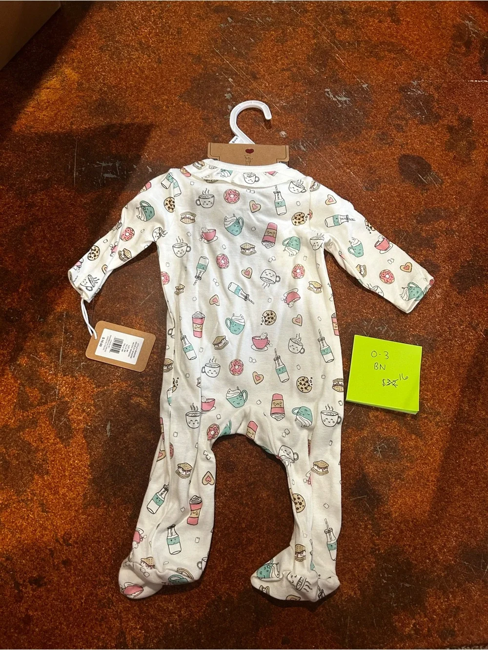 Baby Girl Organic Cotton Cream One-Piece with Sweet Treat Print 0-3 Months